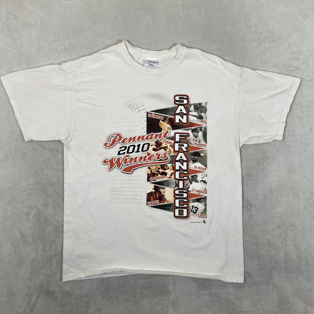 VTG San Francisco Giants T-Shirt Mens Large White MLB Baseball 2010 Pennant Y2K